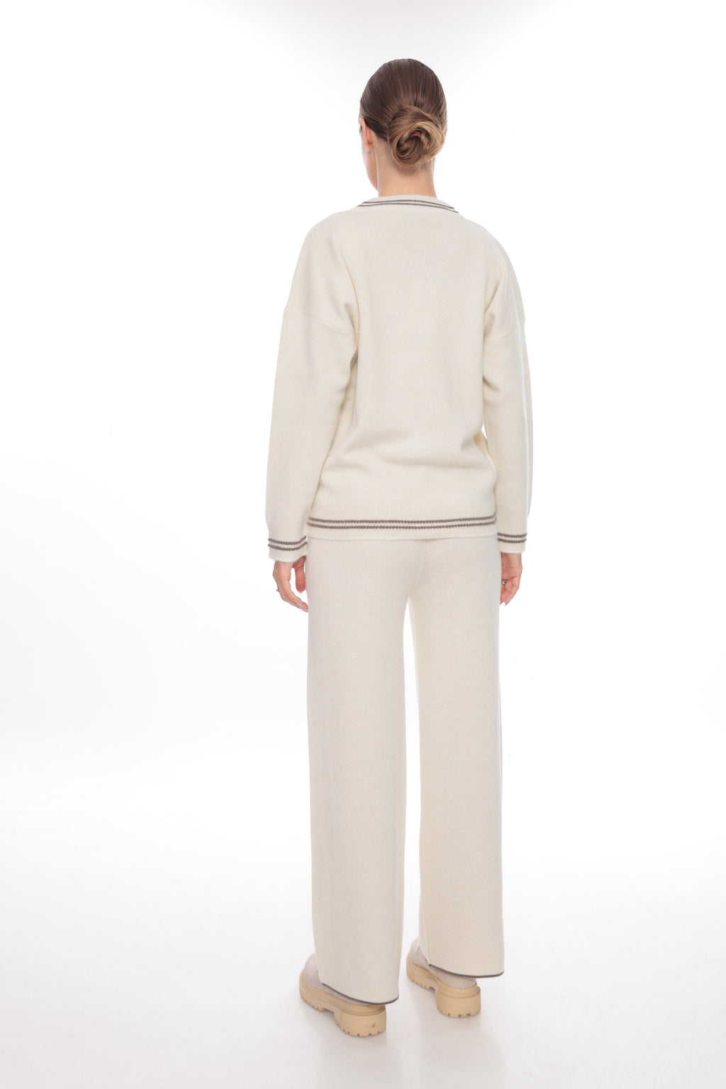 ZIQUES Sporty Striped Trim Knit Co-ord Set in Off-White