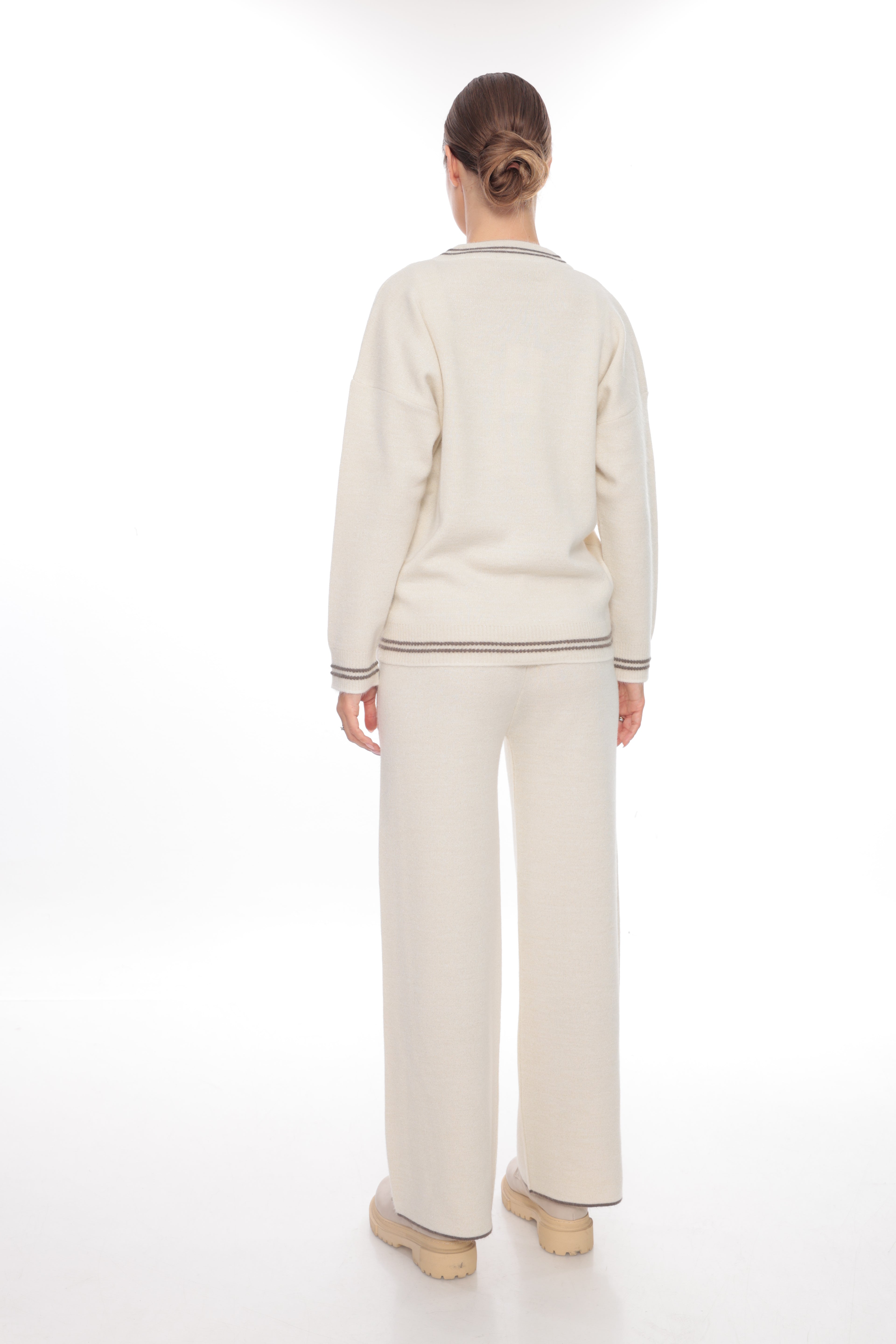 ZIQUES Sporty Striped Trim Knit Co-ord Set in Off-White
