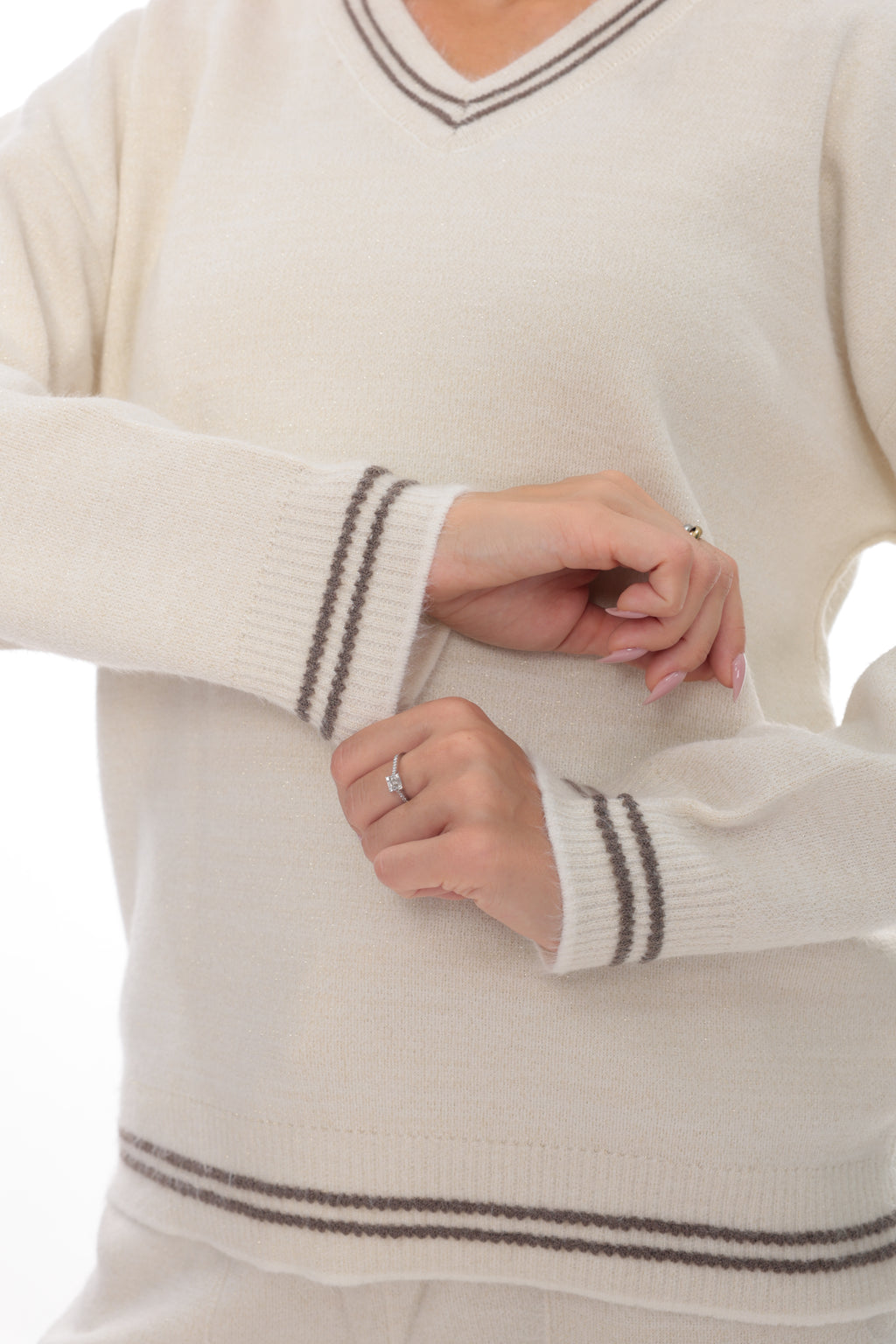 ZIQUES Sporty Striped Trim Knit Co-ord Set in Off-White
