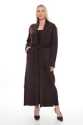 ZIQUES Belted Shimmer Knit Maxi Cardigan in Espresso