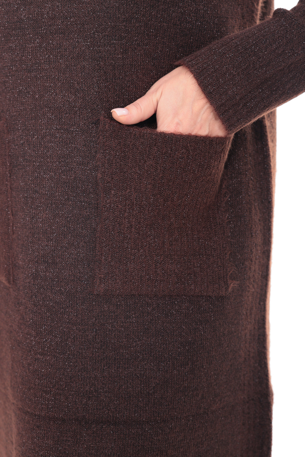 ZIQUES Mock-Neck Dual-Pocket Knit Dress in Espresso Brown