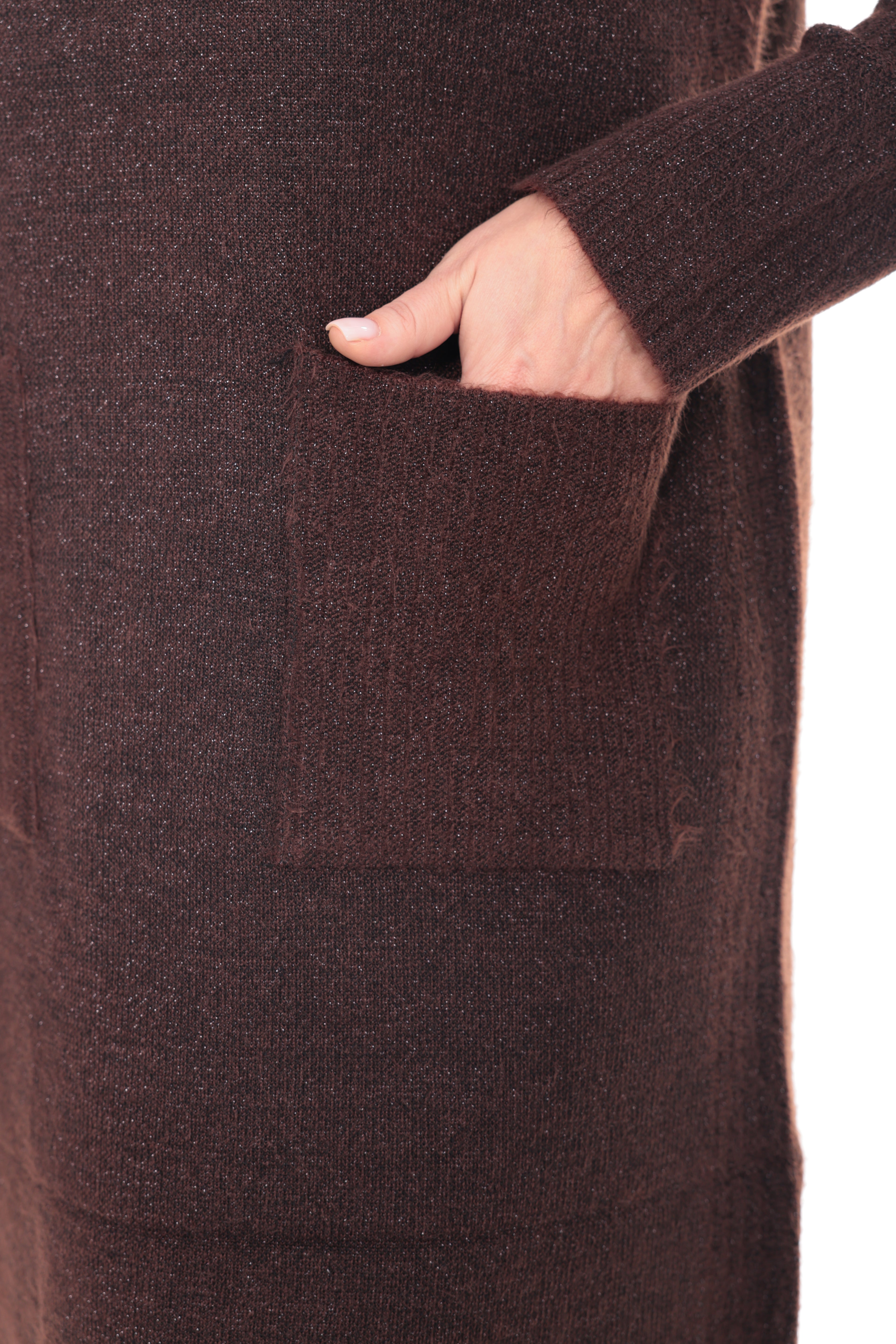 ZIQUES Mock-Neck Dual-Pocket Knit Dress in Espresso Brown