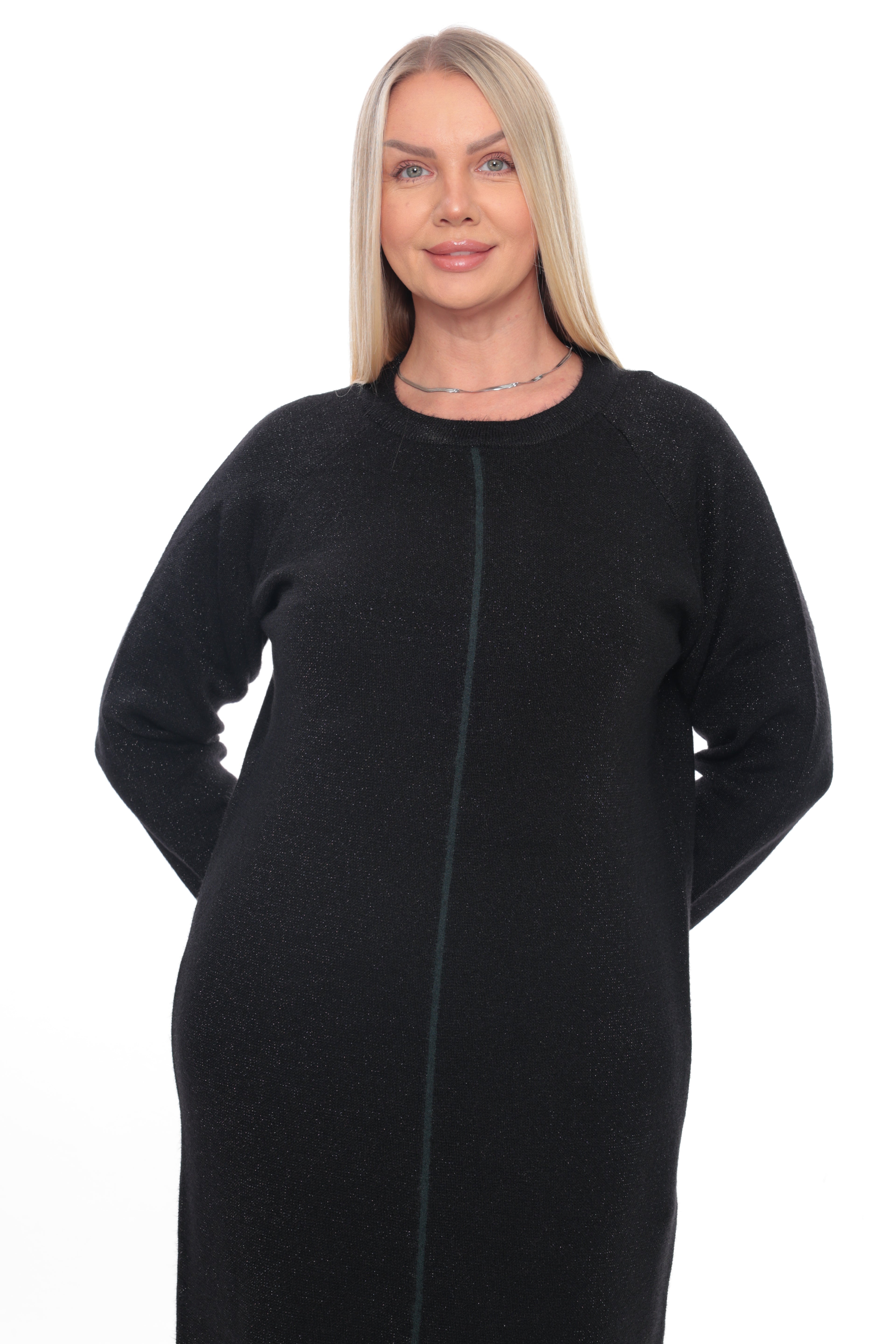 ZIQUES Black Shimmer Center-Seam Knit Midi Dress