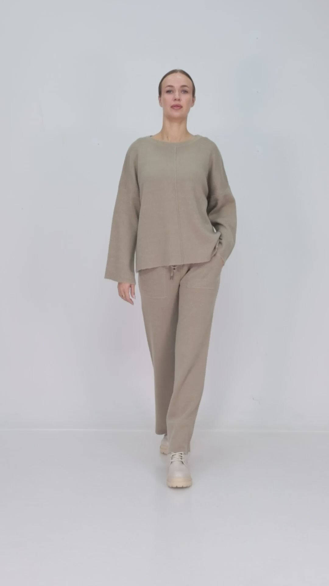 ZIQUES Wide-Sleeve Knit Lounge Co-ord Set in Sand Taupe