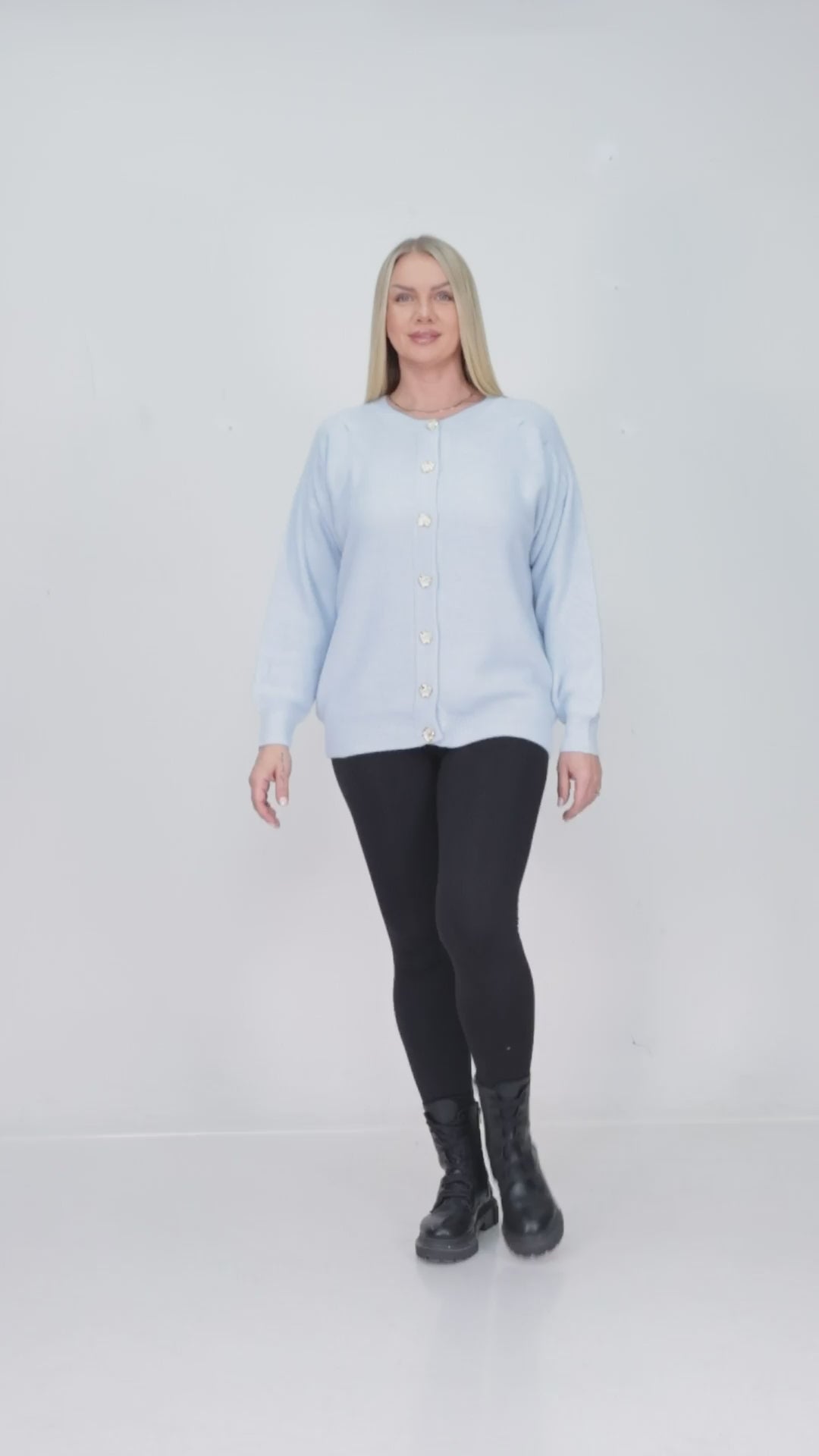 ZIQUES Pastel Blue Jewel Button Knit Cardigan
