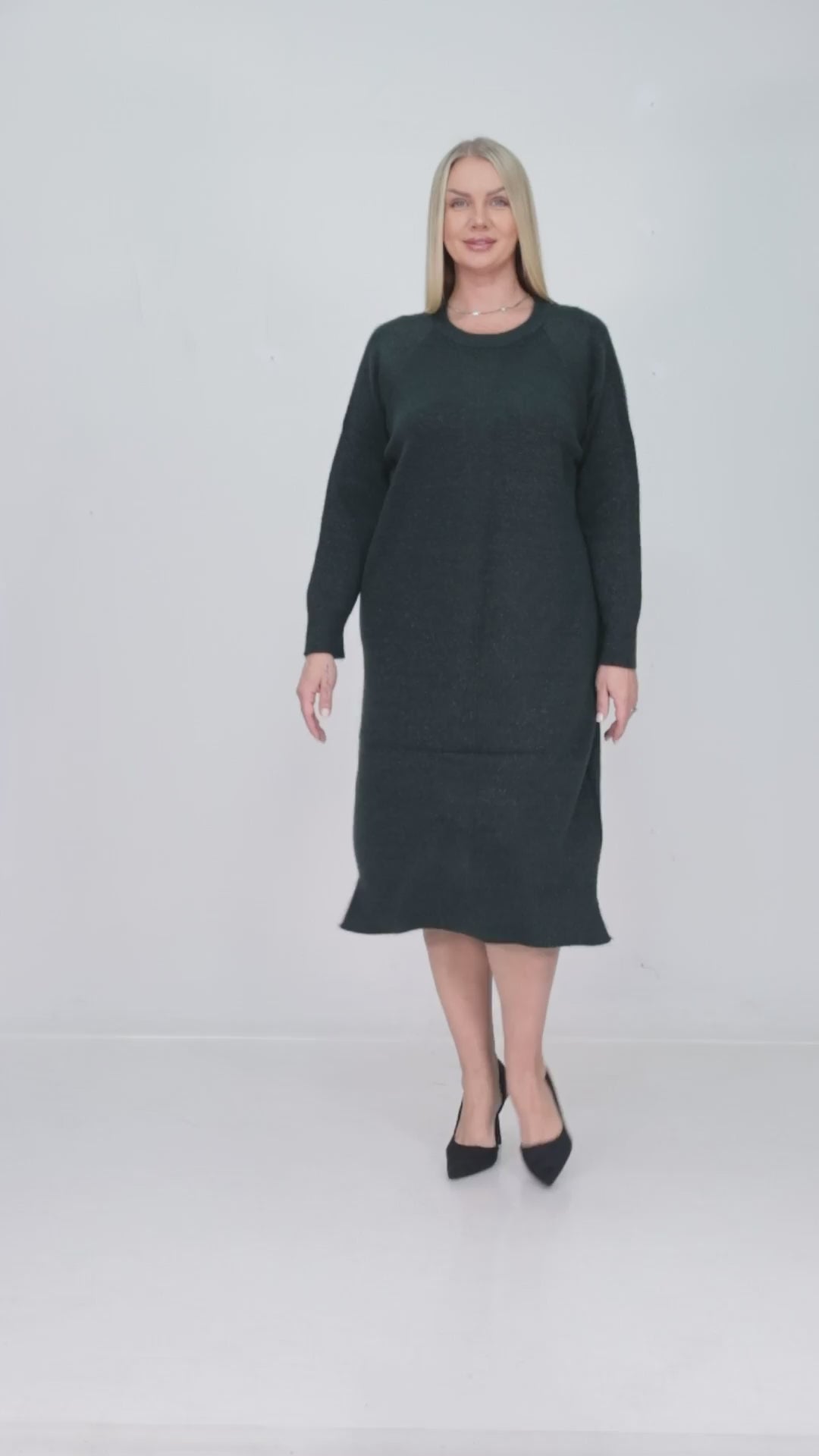 ZIQUES Emerald Green Shimmer Knit Midi Dress