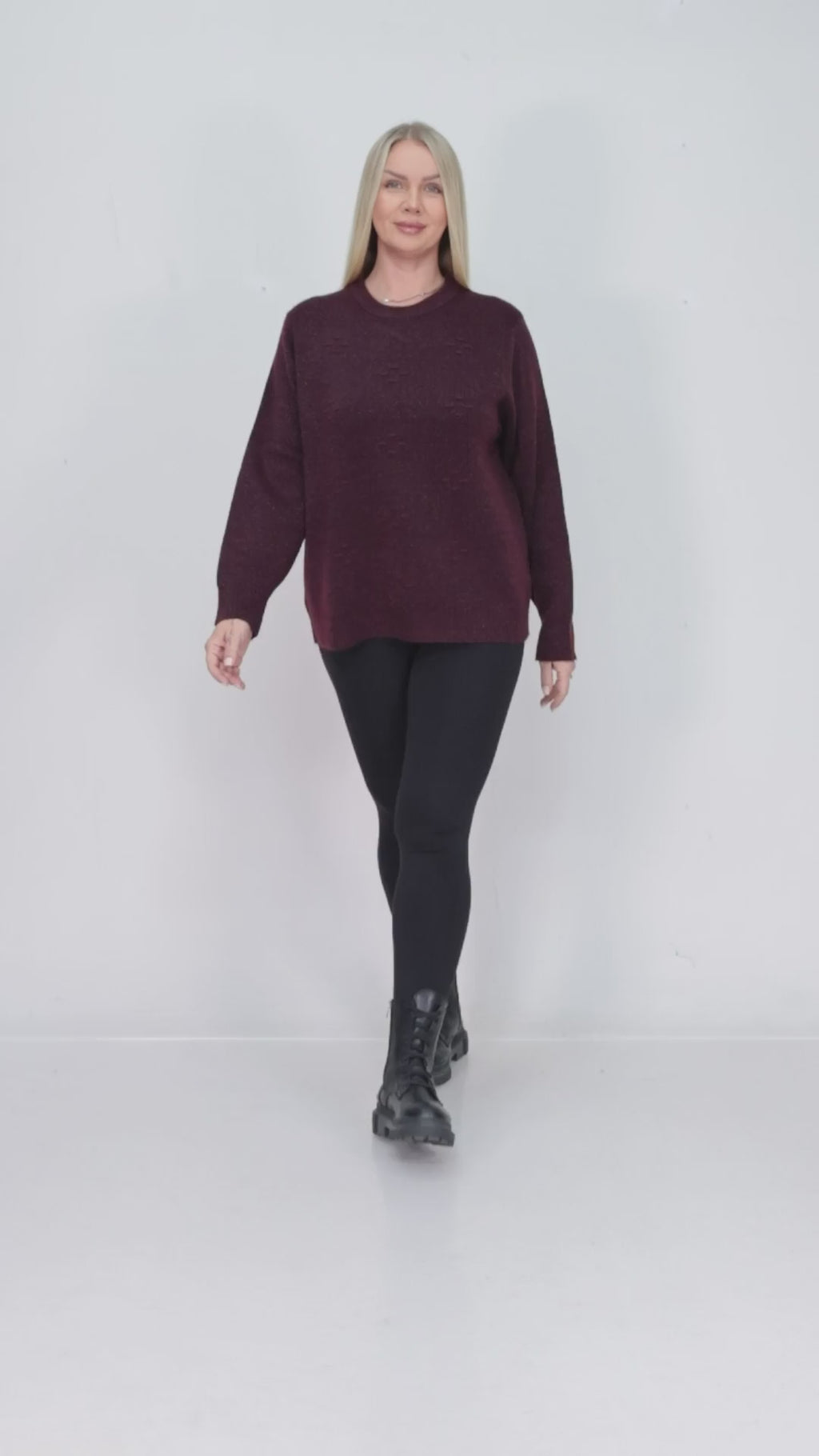 ZIQUES Embossed Diamond Pattern Knit Sweater in Plum Berry