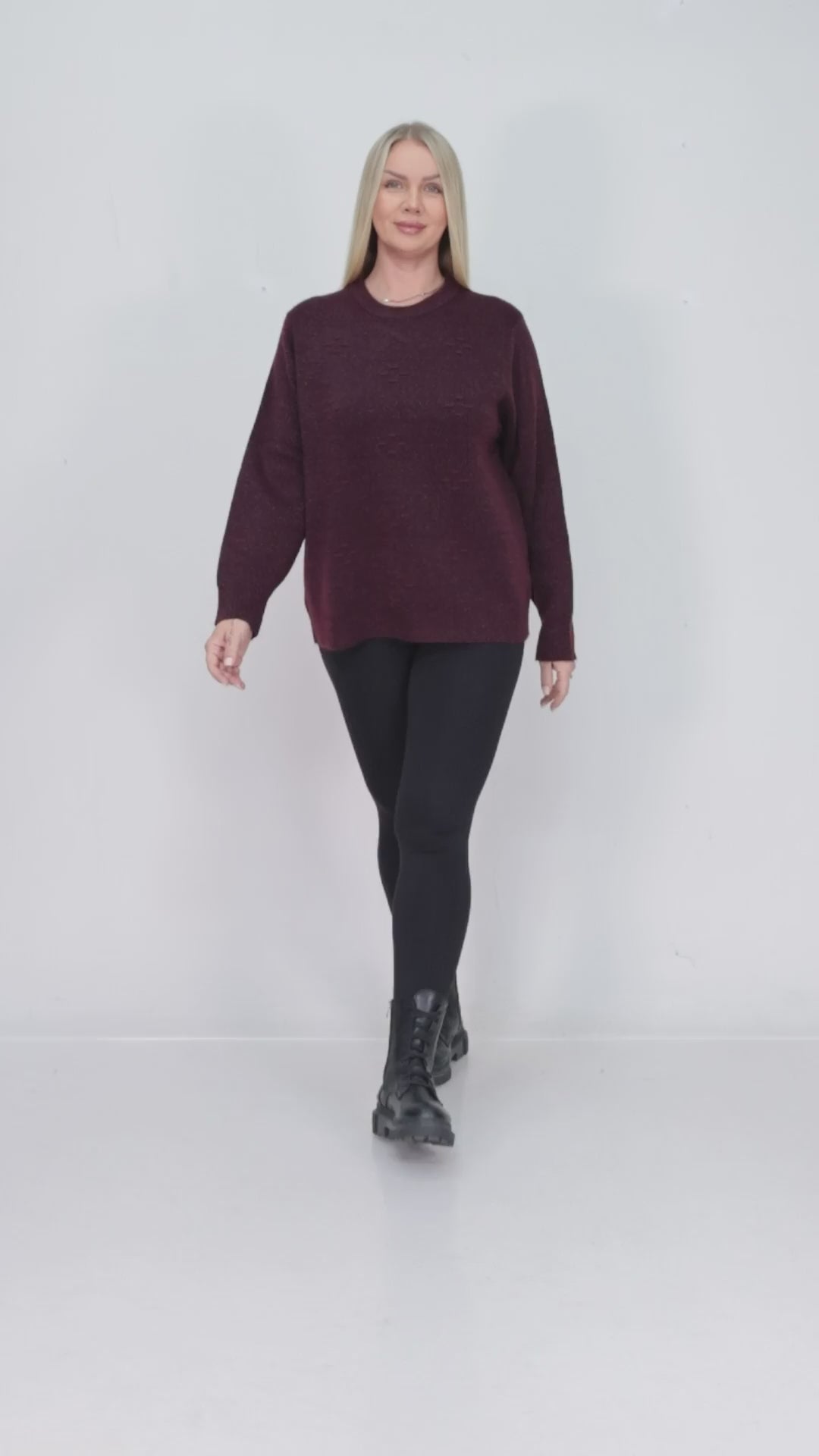 ZIQUES Embossed Diamond Pattern Knit Sweater in Plum Berry