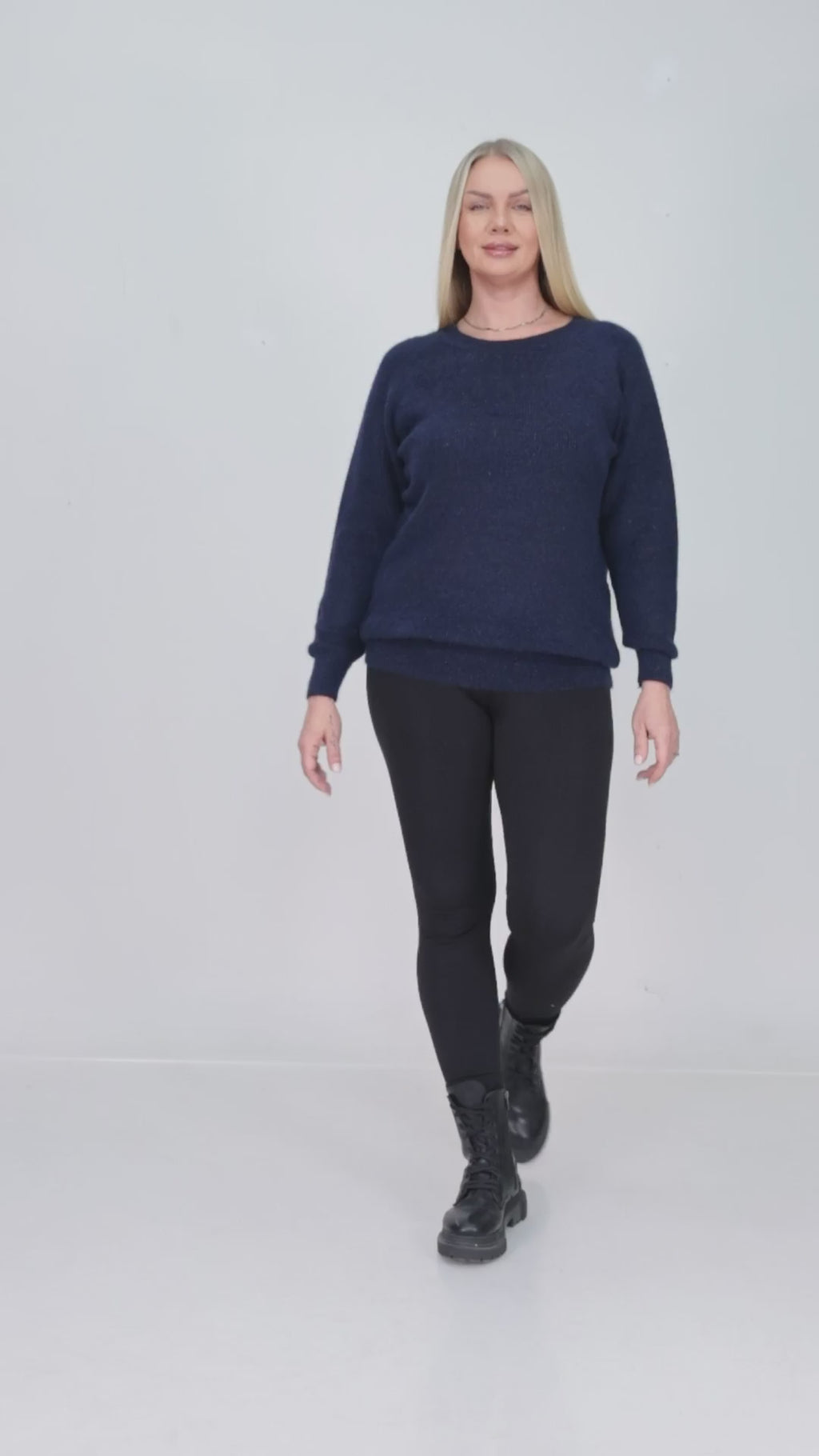 ZIQUES Midnight Navy Bouclé Shimmer Knit Sweater