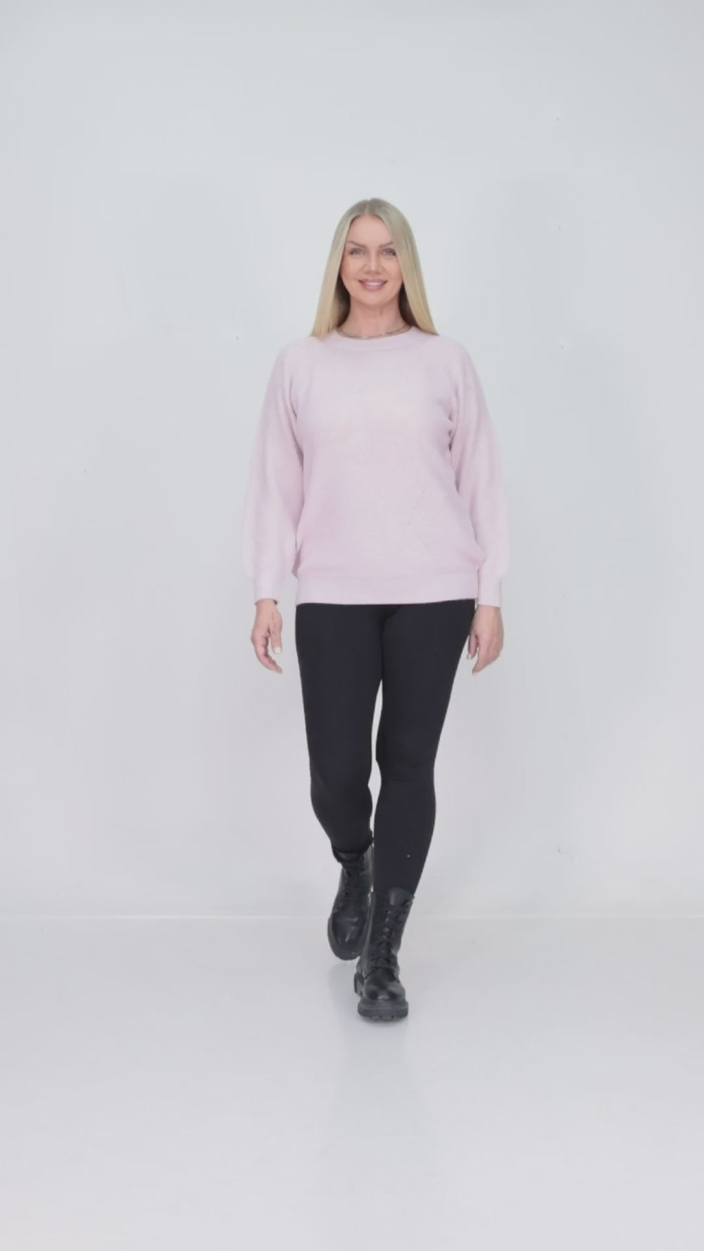 ZIQUES Blush Pink Diagonal Pointelle Knit Sweater