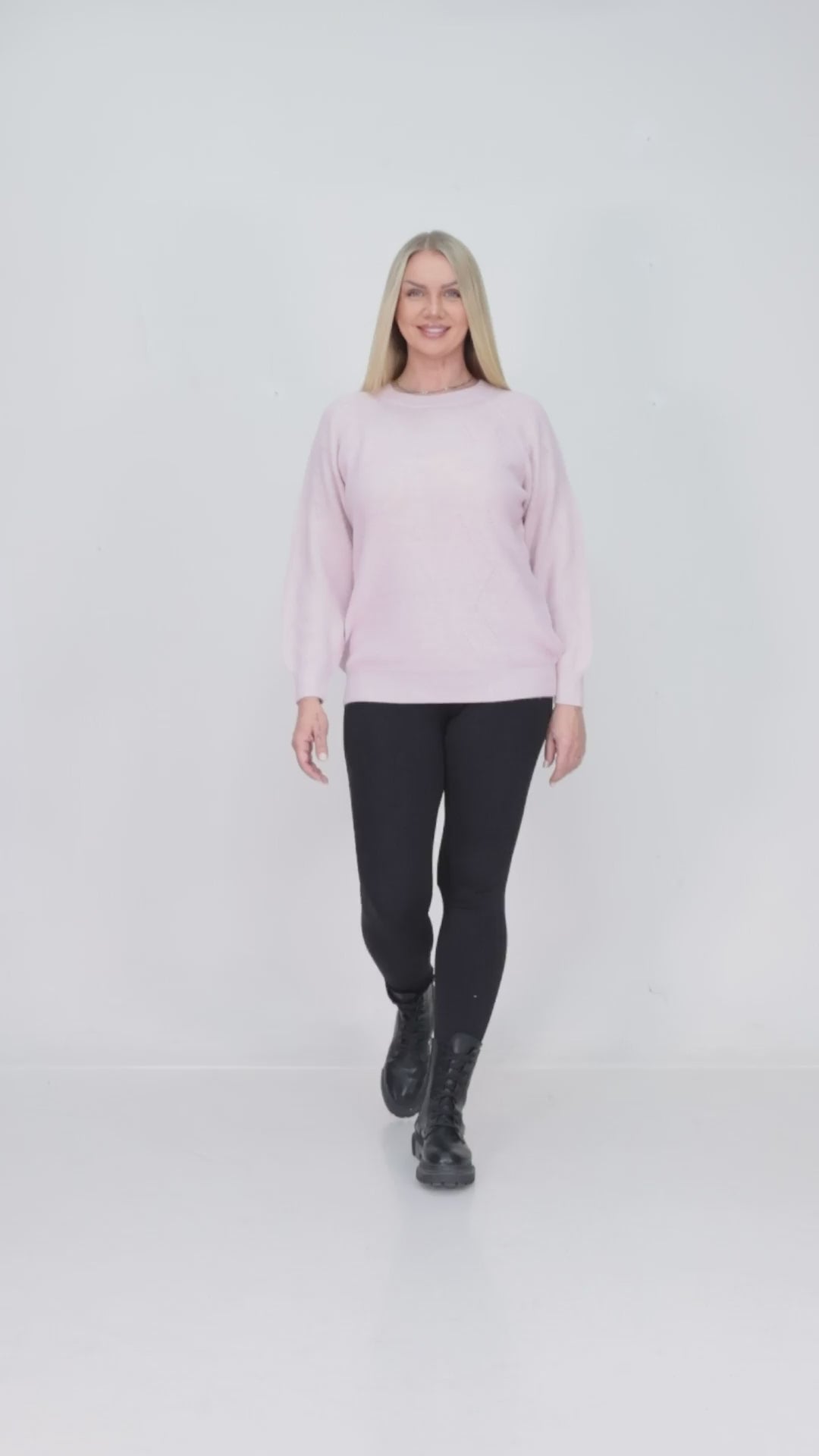 ZIQUES Blush Pink Diagonal Pointelle Knit Sweater