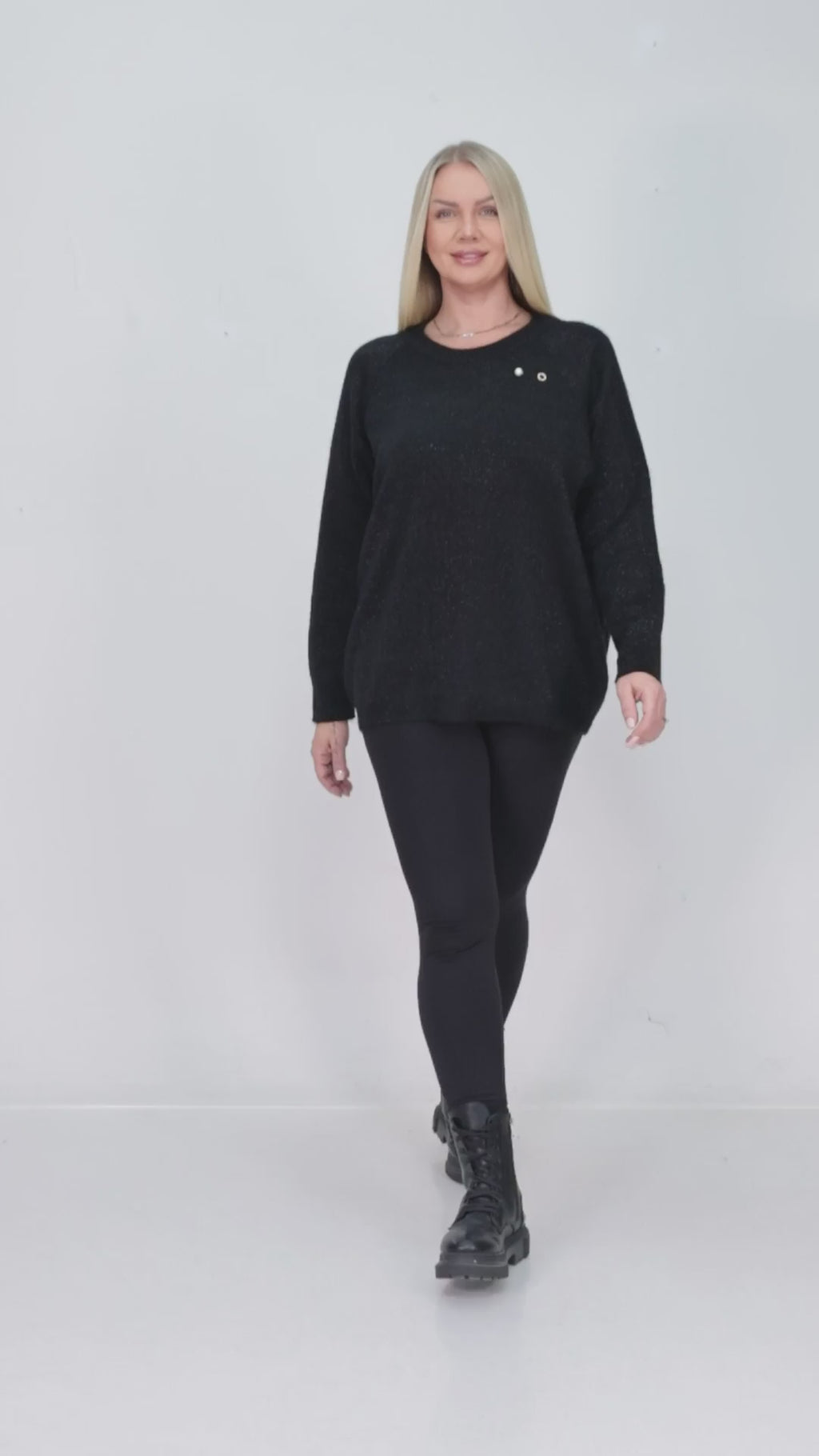 ZIQUES Pearl Cluster Accent Shimmer Knit Sweater in Black