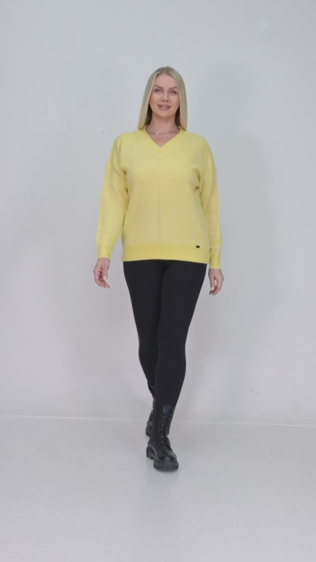 ZIQUES Sunny Yellow V-Neck Shimmer Knit Sweater